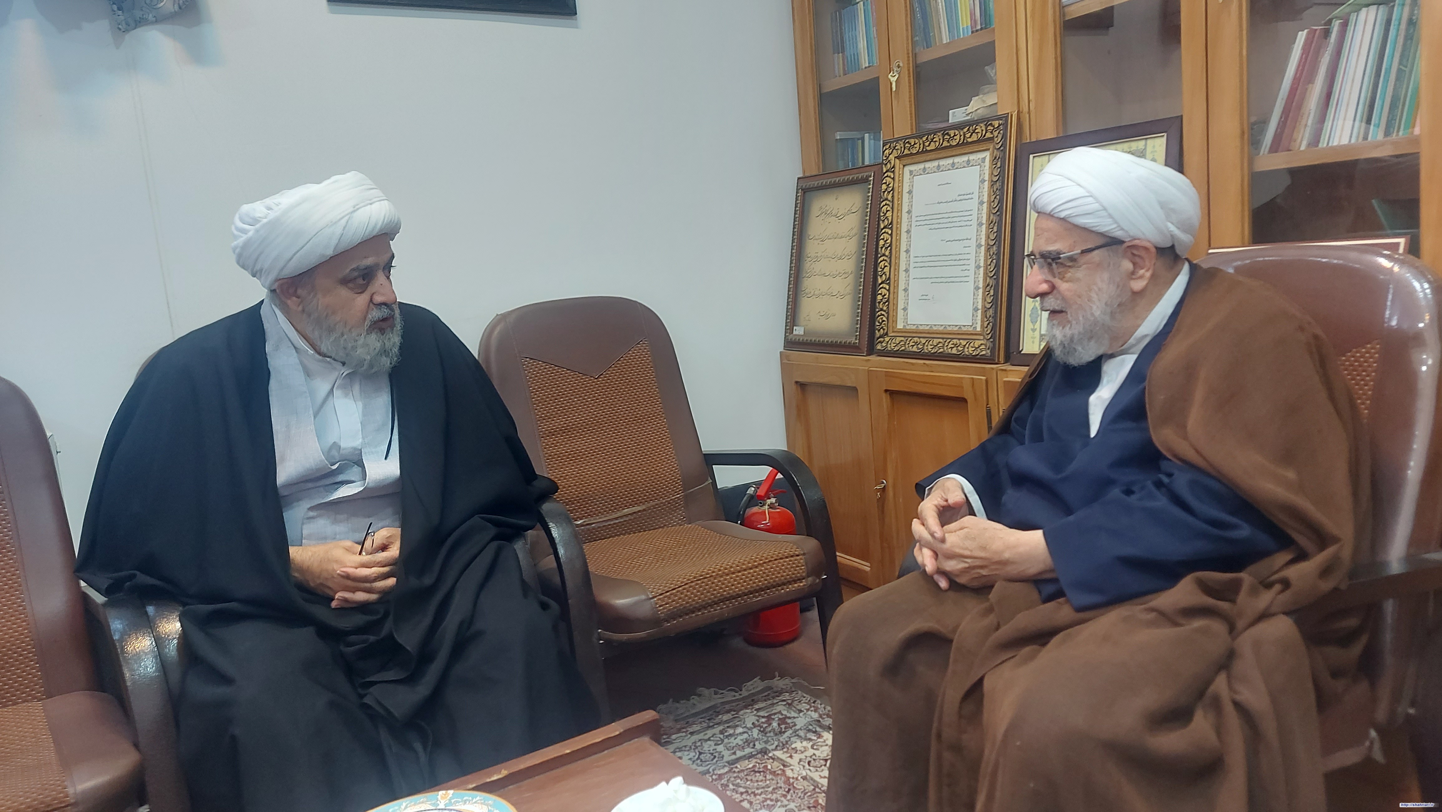 دیدار حجت السلام و المسلمین دکتر شهریاری با آیت‌الله نجم الدین طبسی عضو جامعه مدرسین حوزه علمیه قم